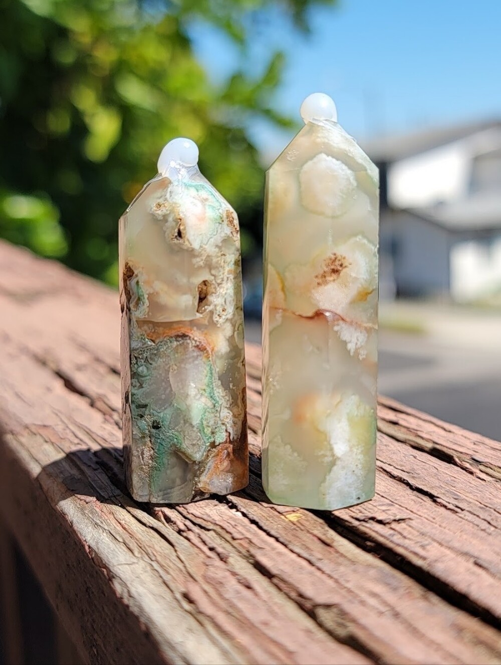 (GROUP 3) NEW 51g GREEN FLOWER AGATE TOWERS